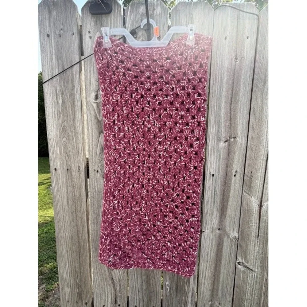 Handmade Crochet Granny Stitch Baby Blanket OS Burgundy Marbled Boho Cozy
